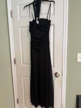 City Triangles Black Halter Maxi Dress with Rhinestone Detail